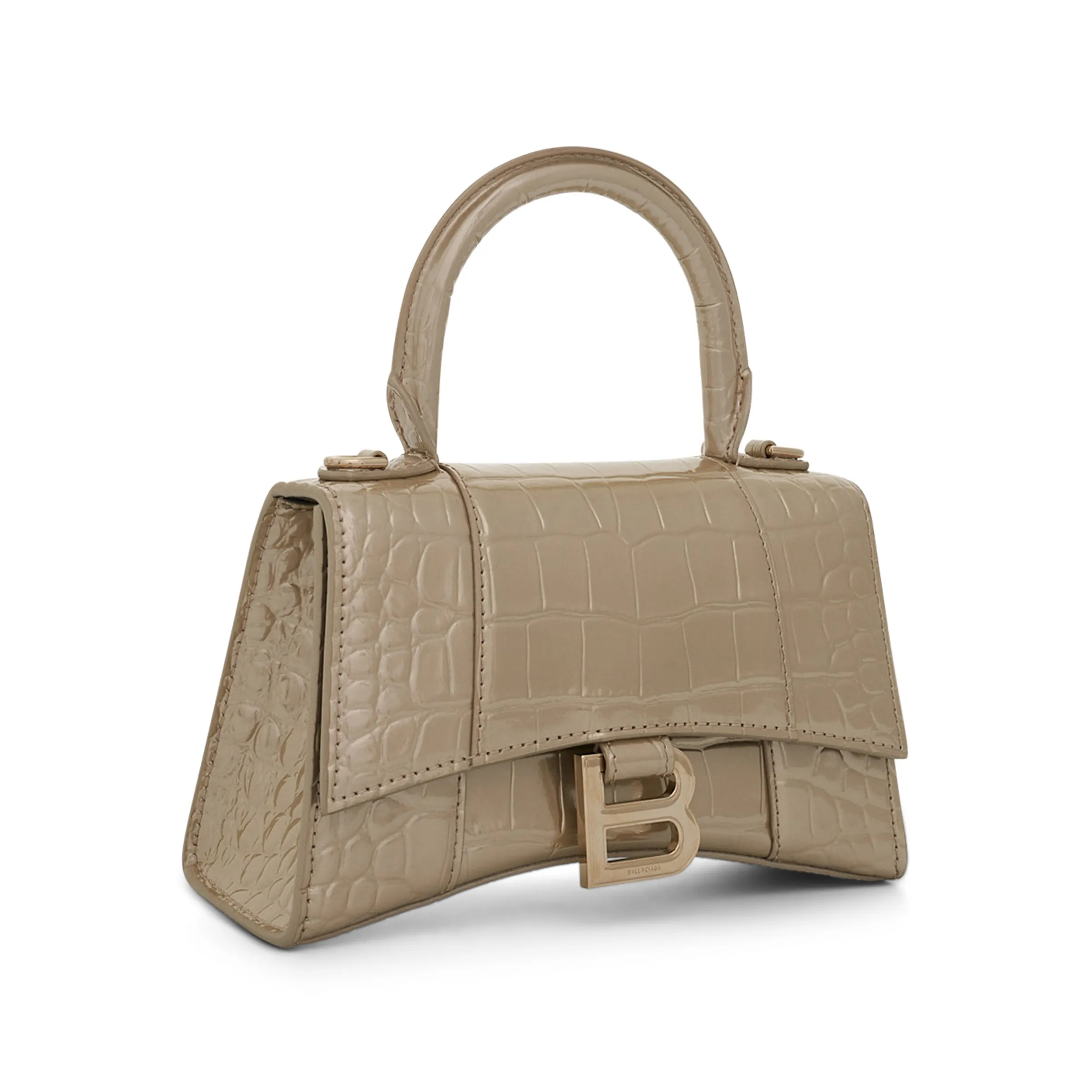 Hourglass XS Metallized Croco Embossed Bag in Light Gold sold by MARAIS product image thumbnail 2