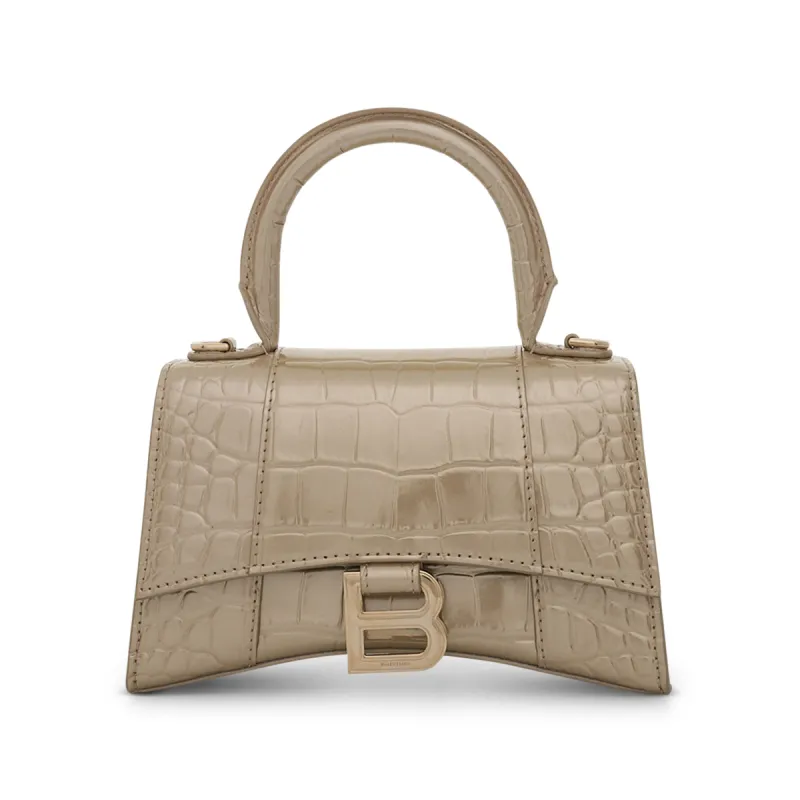 Hourglass XS Metallized Croco Embossed Bag in Light Gold sold by MARAIS