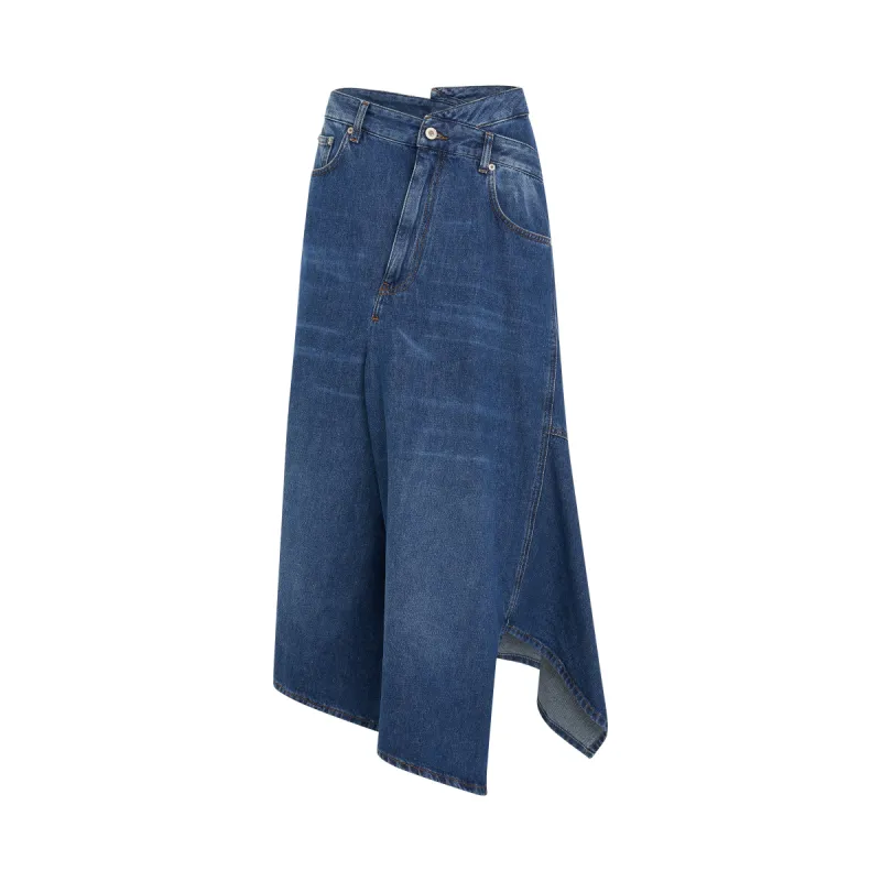 Deconstructed Midi Skirt in Mid Blue Denim sold by MARAIS