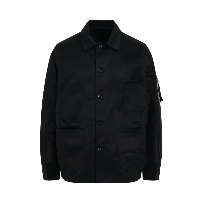 Cotton Chino x Nylon Twill Jacket in Black sold by MARAIS