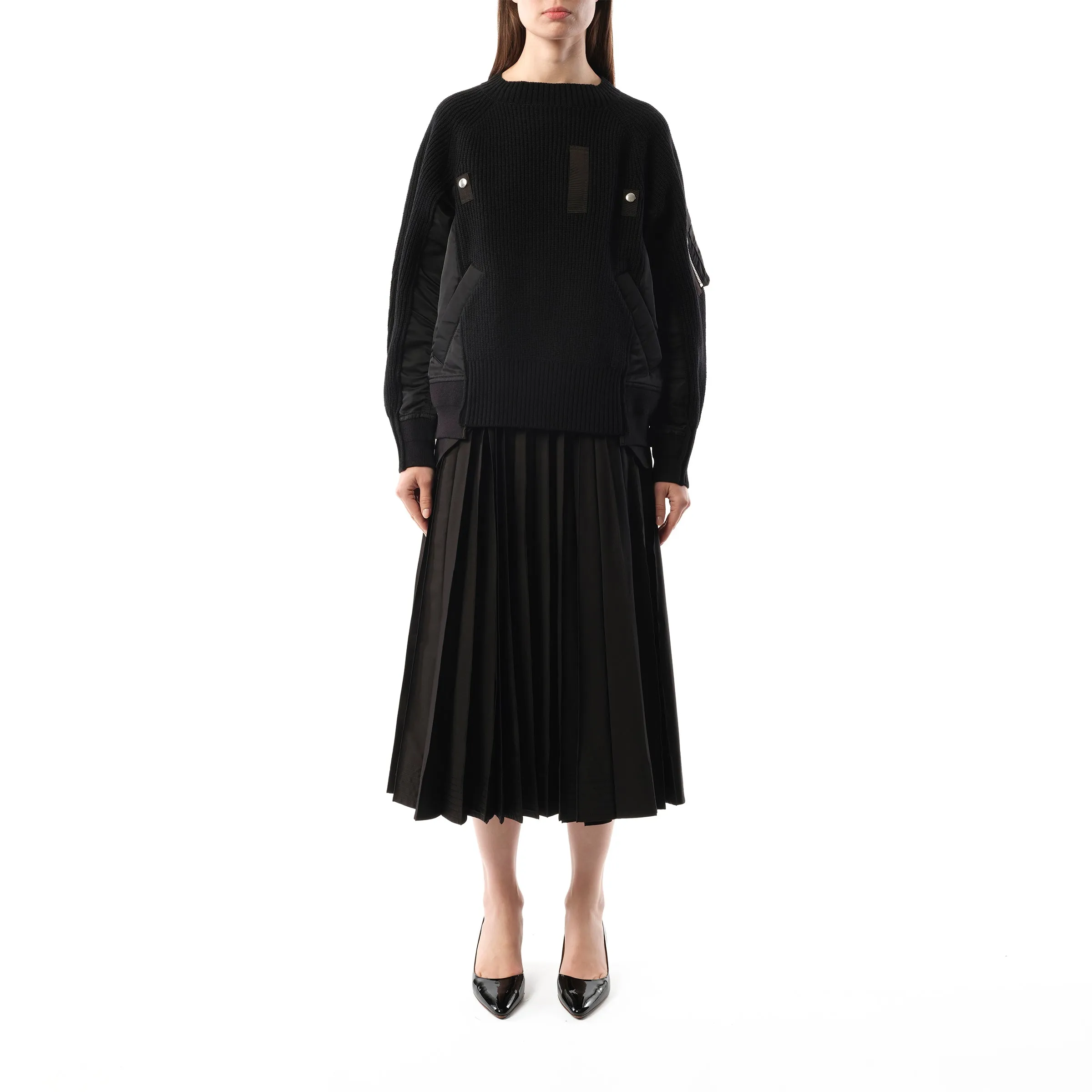 Wool Knit x Nylon Twill Pullover in Black sold by MARAIS product image thumbnail 4