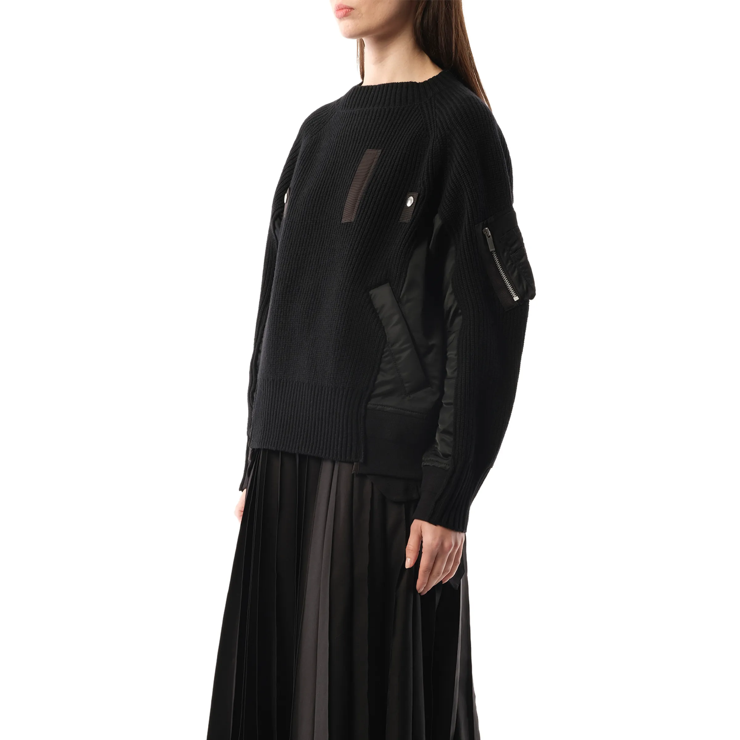 Wool Knit x Nylon Twill Pullover in Black sold by MARAIS product image thumbnail 5