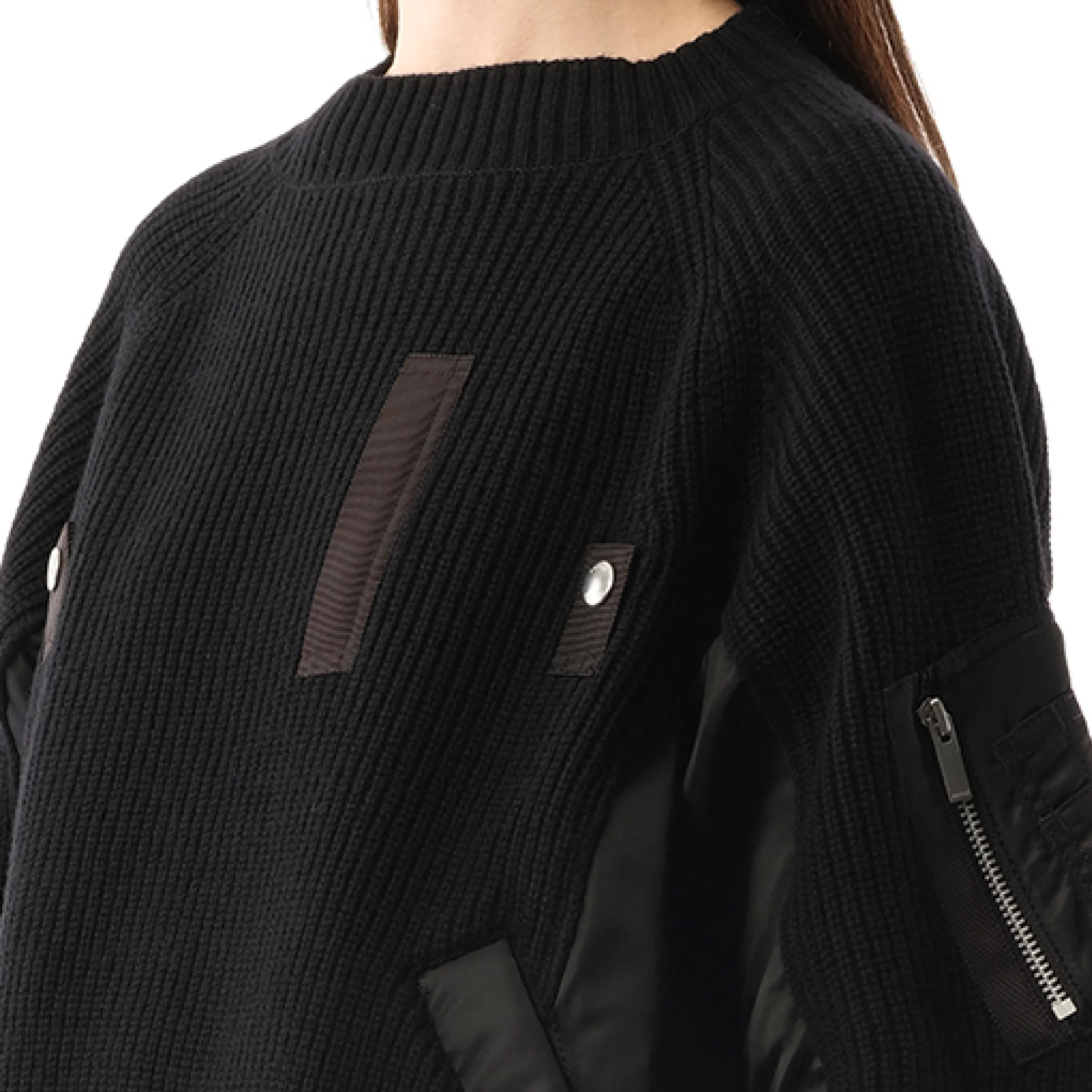 Wool Knit x Nylon Twill Pullover in Black sold by MARAIS product image thumbnail 3