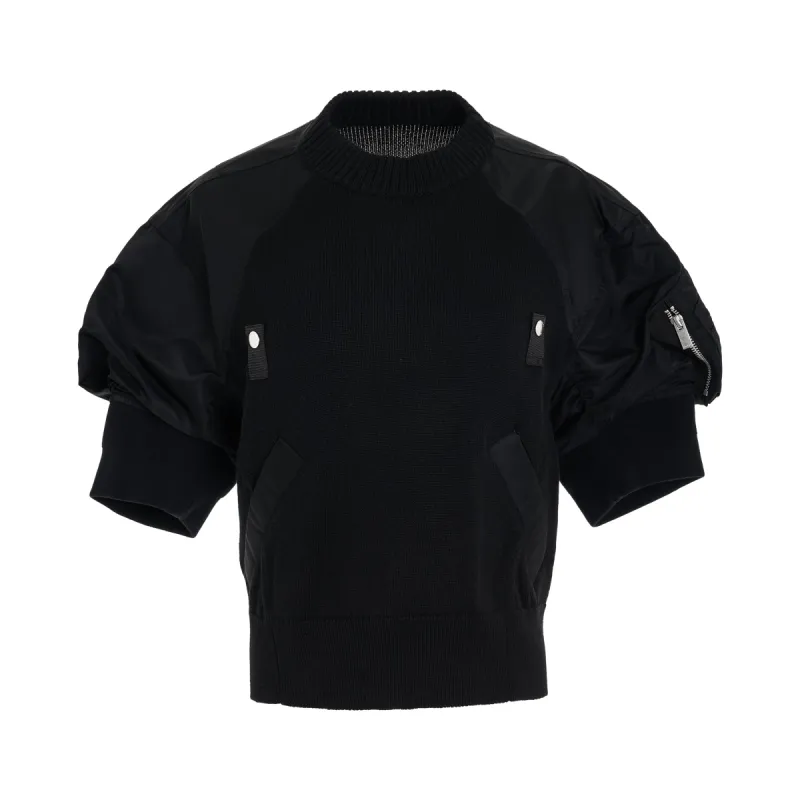Nylon Twill x Knit Sweater in Black sold by MARAIS