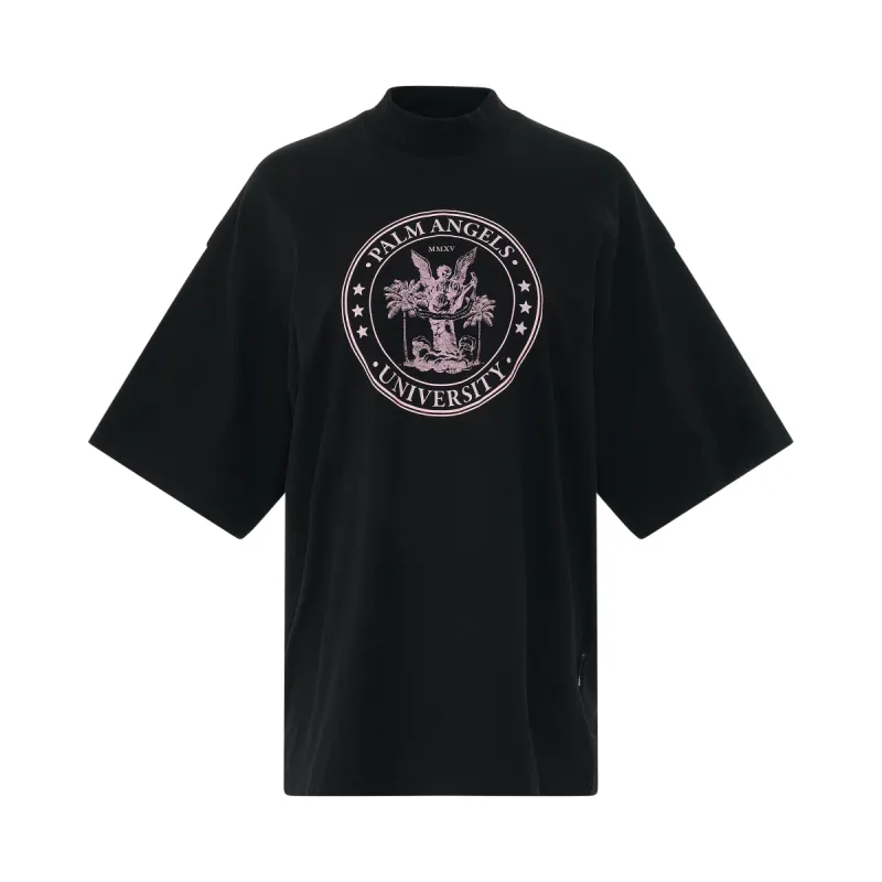 College Loose T-Shirt in Black/Coral Pink sold by MARAIS