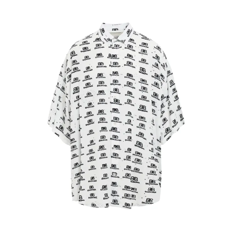 All Over Logo Short Sleeve Oversized Shirt in White/Black sold by MARAIS