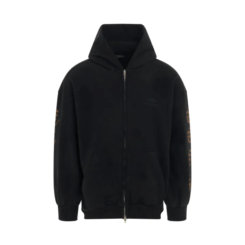 Heavy Metal Artwork Zip-Up Hoodie in Washed Black sold by MARAIS