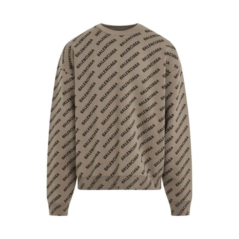 All Over Logo Knit Sweater in Dark Beige/Black sold by MARAIS