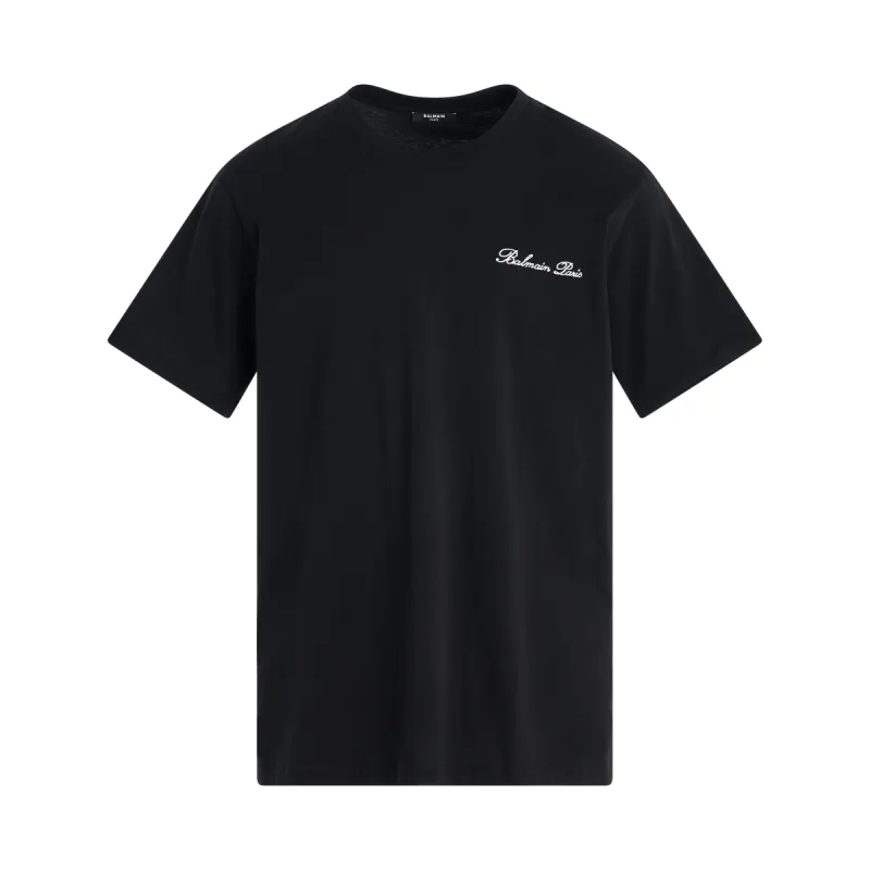 Balmain Signature Embroidery T-Shirt in Black/White sold by MARAIS
