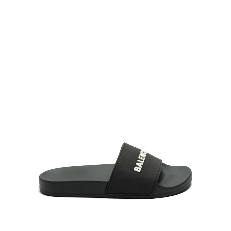 3D Logo Pool Slide Sandal in Black/White sold by MARAIS