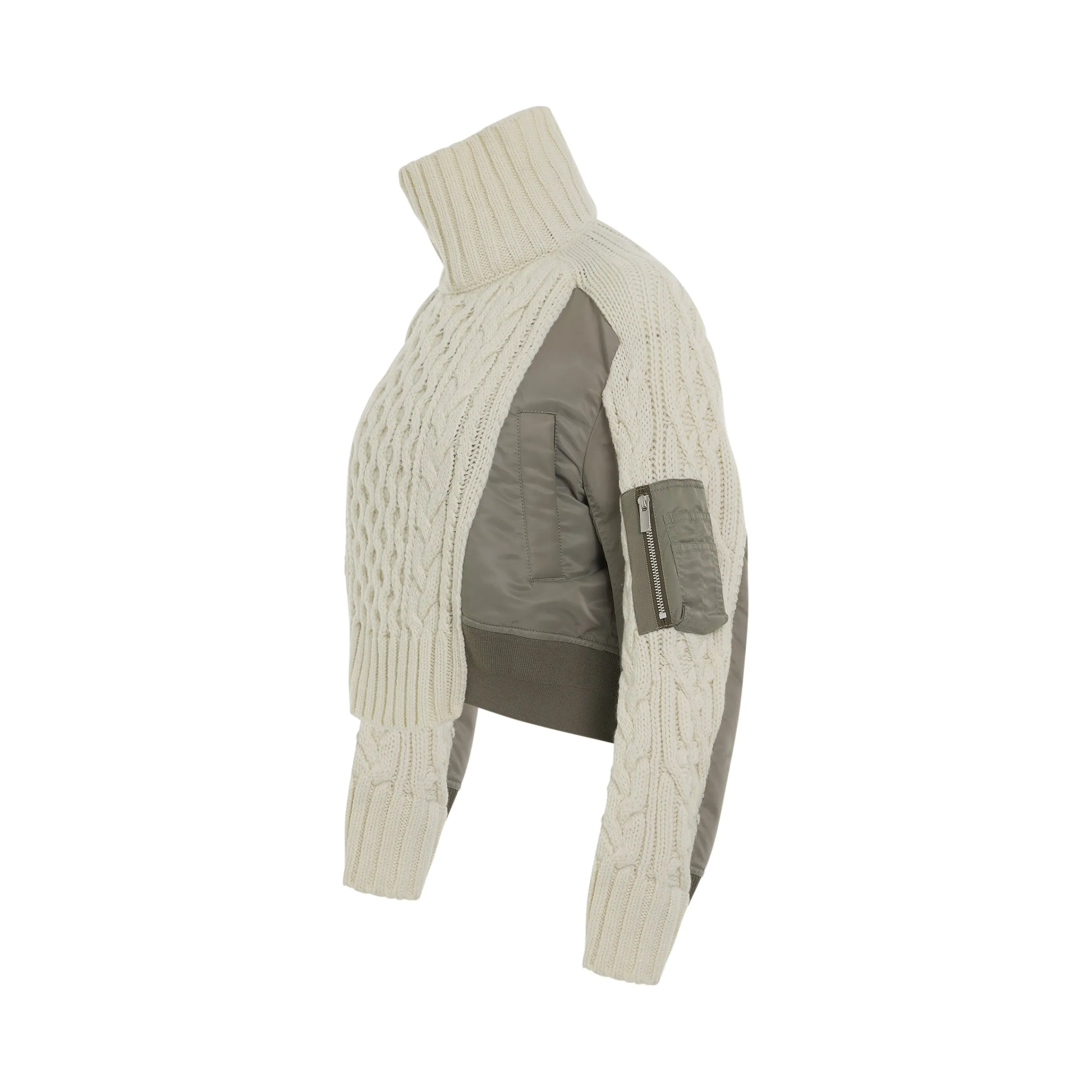 Nylon Twill x Knit Blouson in Off White/Light Khaki sold by MARAIS product image thumbnail 2
