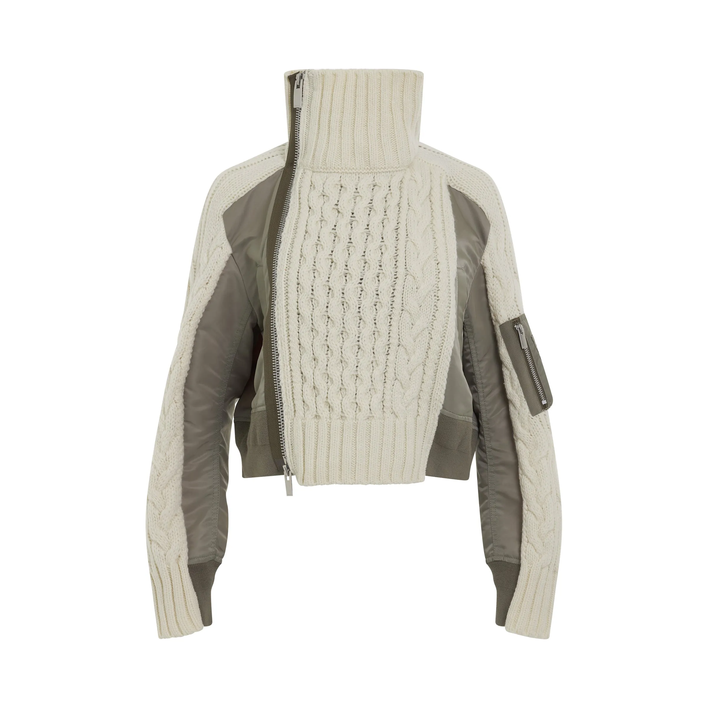 Nylon Twill x Knit Blouson in Off White/Light Khaki sold by MARAIS