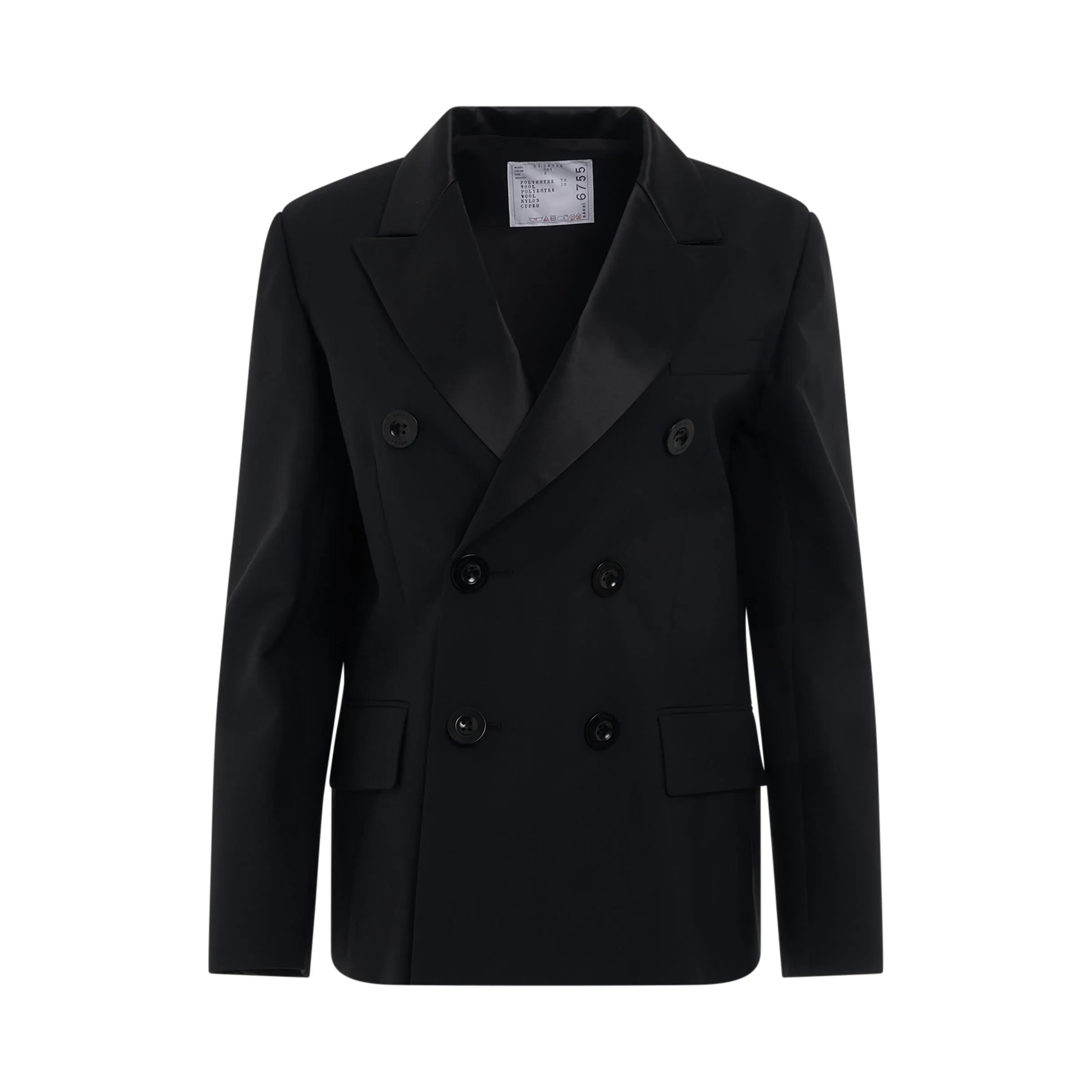 Double Breasted Suiting Mix Jacket in Black sold by MARAIS