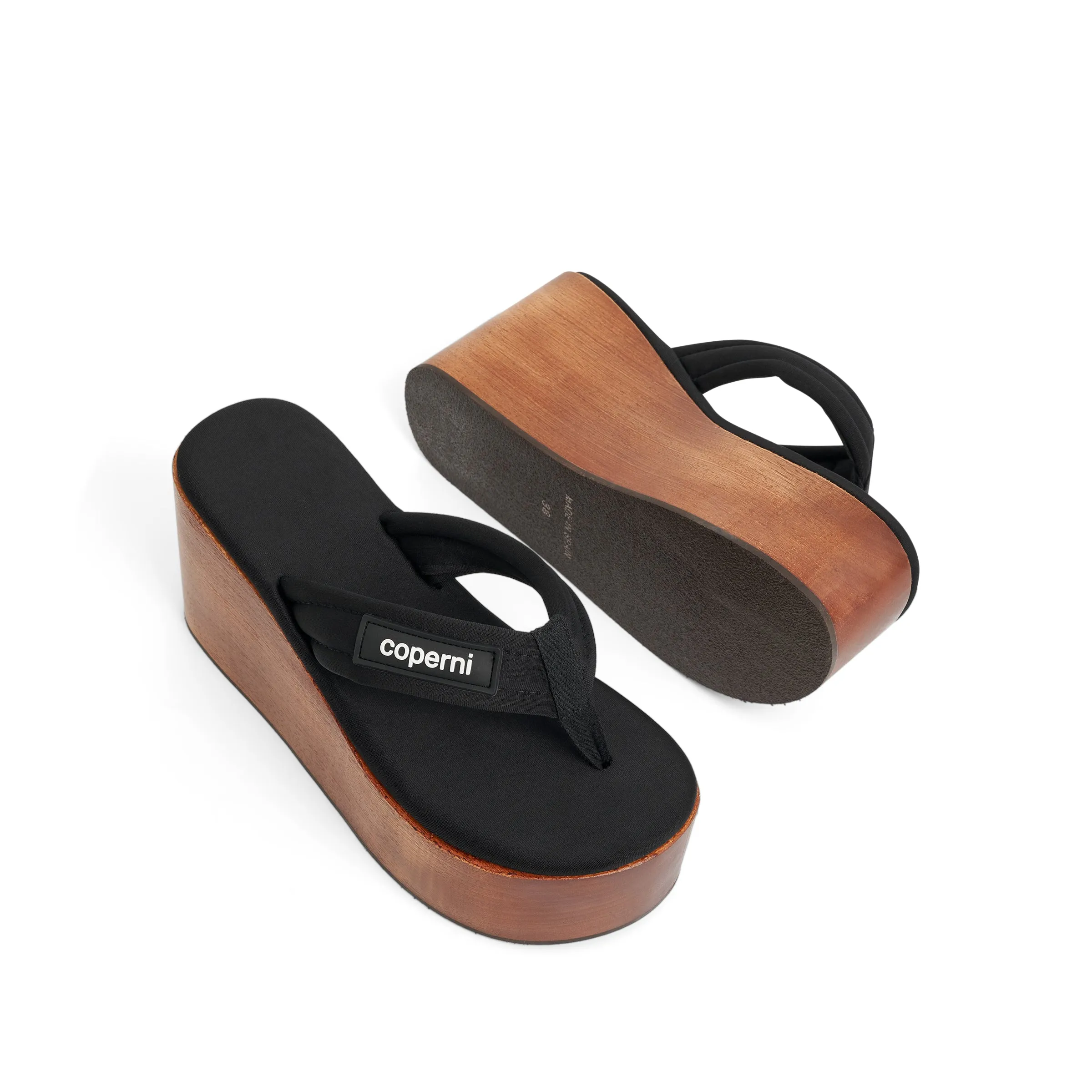 Wooden Branded Wedge Sandal in Black/Brown sold by MARAIS product image thumbnail 4