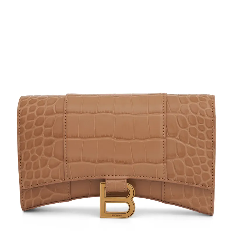 Hourglass Embossed Croc Wallet On Chain in Nude Beige sold by MARAIS