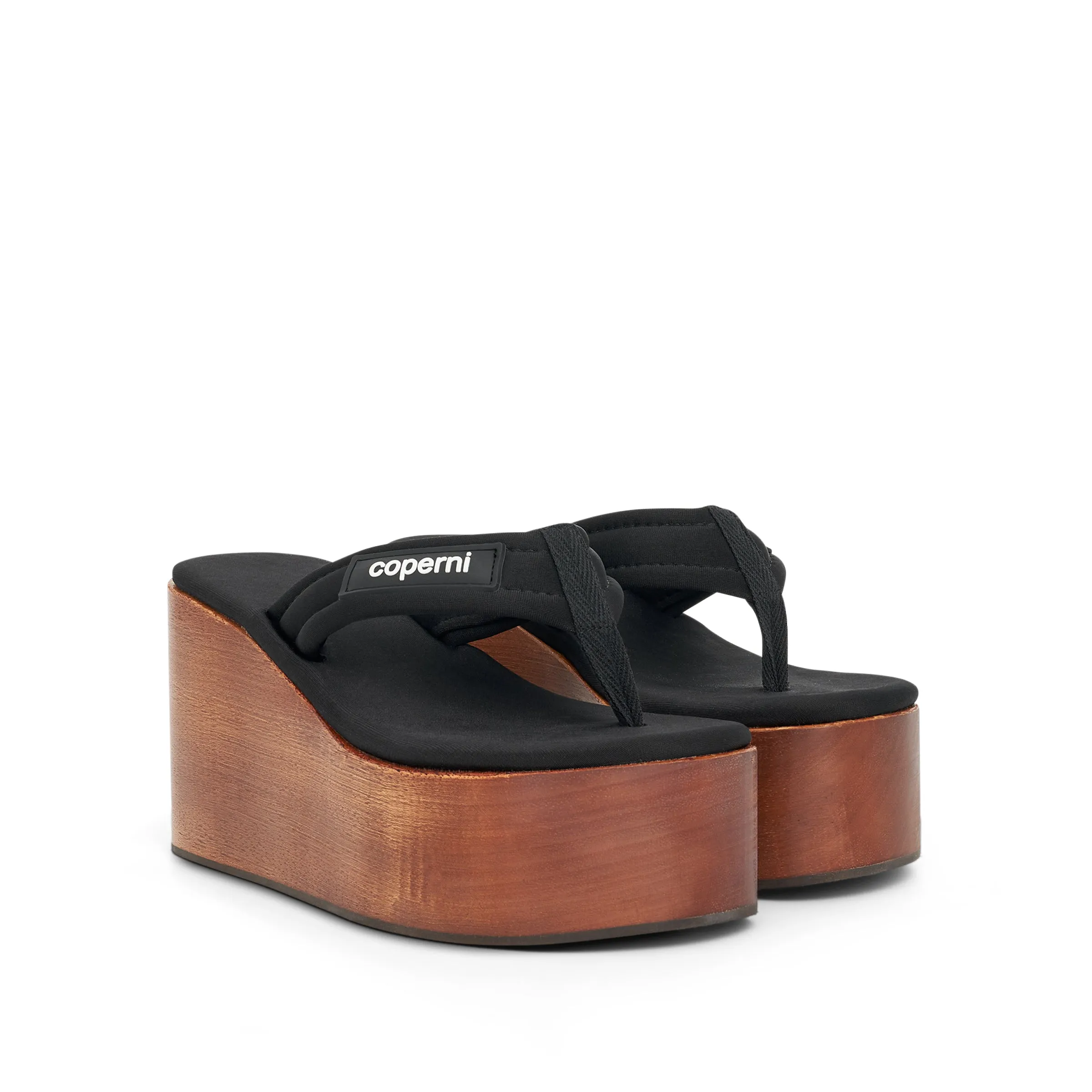 Wooden Branded Wedge Sandal in Black/Brown sold by MARAIS product image thumbnail 2