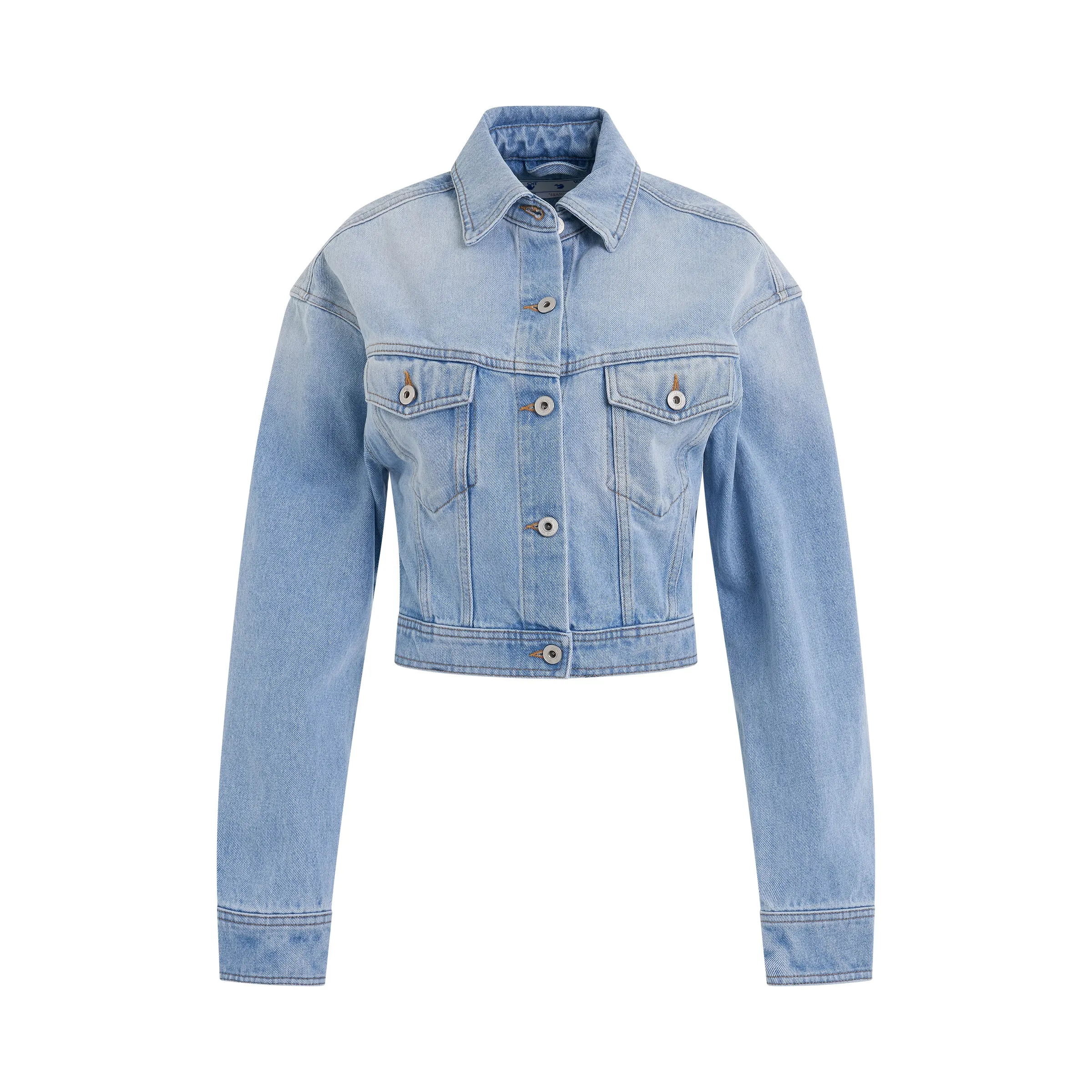 Toybox Bleach Crop Jacket in Light Blue sold by MARAIS