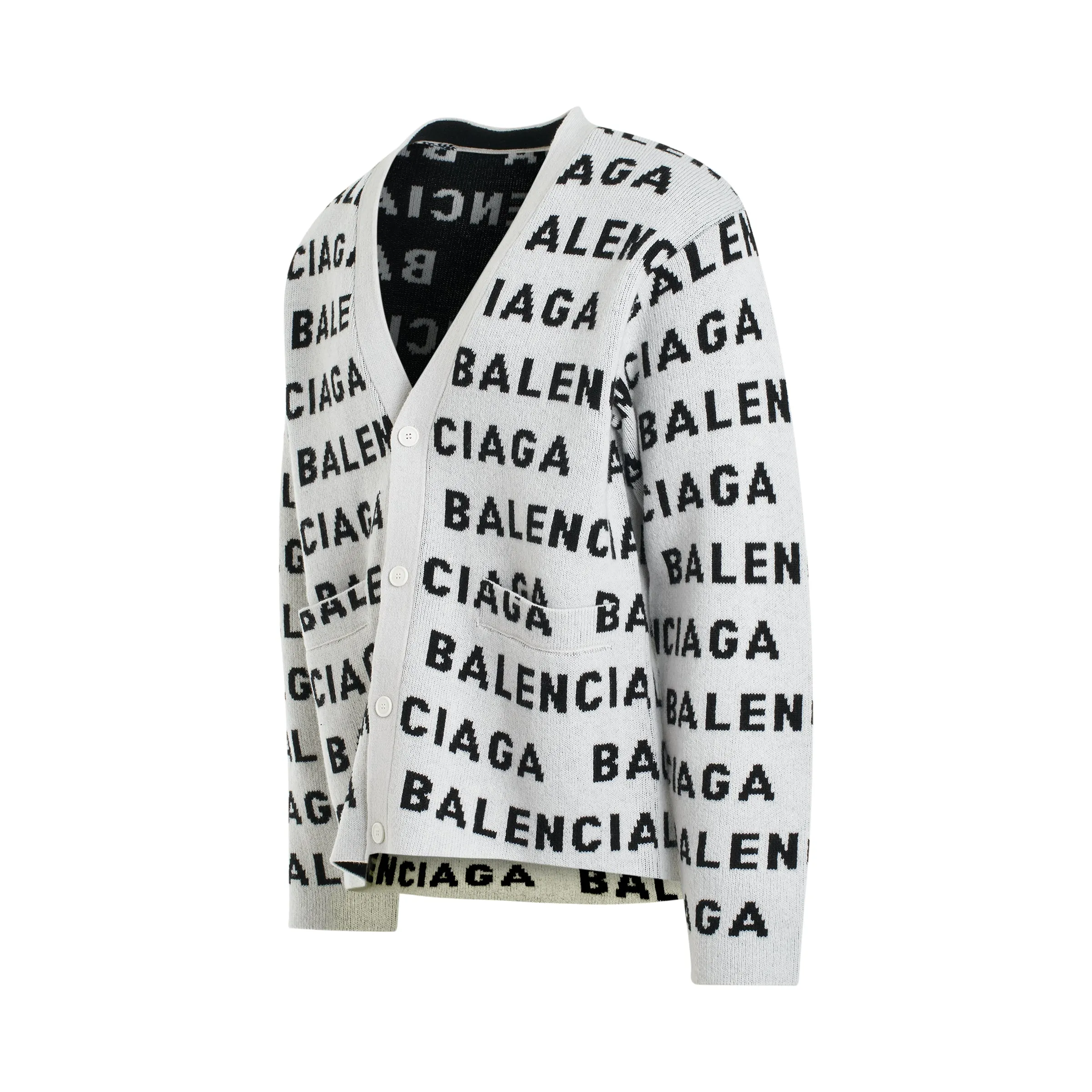 All-Over Logo Knit Cardigan in White/Black sold by MARAIS product image thumbnail 2
