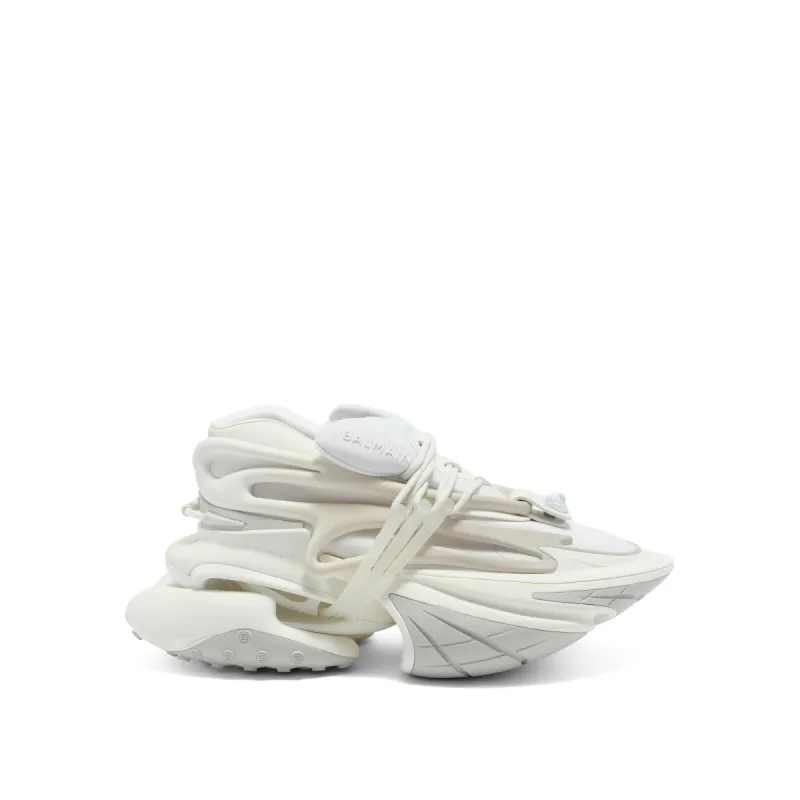 Neoprene & Calfskin Unicorn Sneaker in White sold by MARAIS