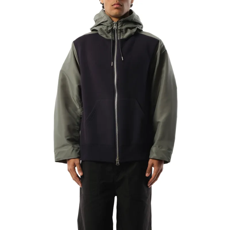 Balloon Nylon Twill x Sponge Sweat Hoodie in Navy/Khaki sold by MARAIS