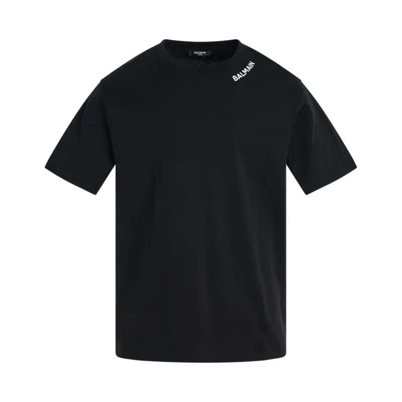 Balmain Stitch Collar T-Shirt in Black/White sold by MARAIS