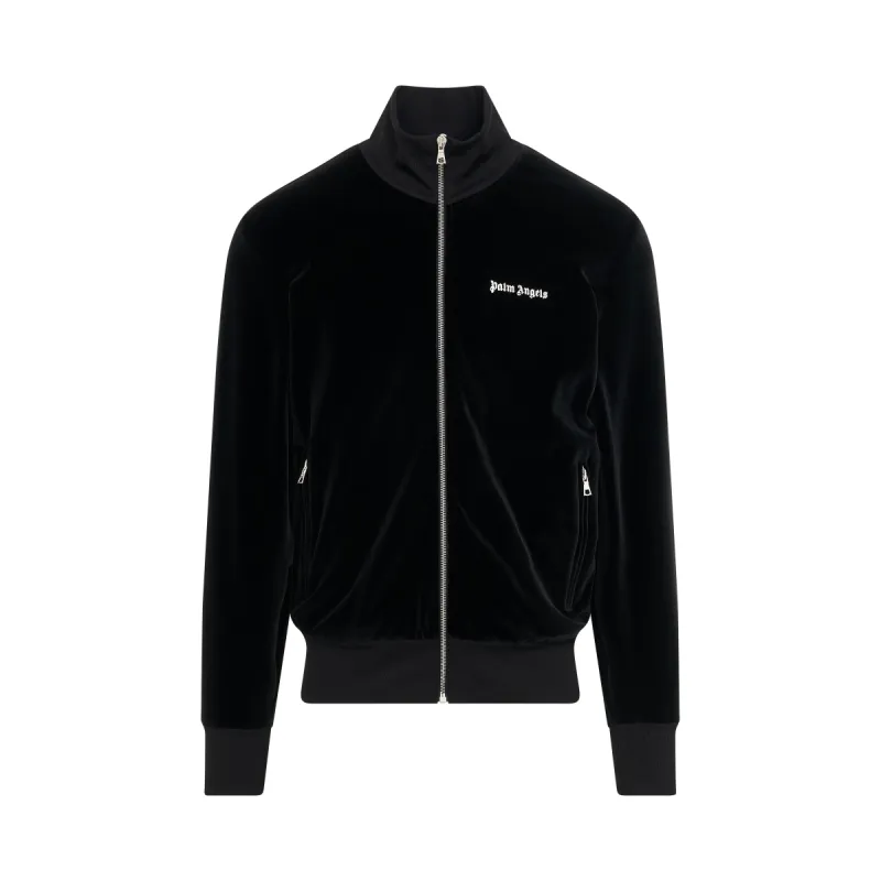 Logo Printed Velvet Track Jacket in Black sold by MARAIS