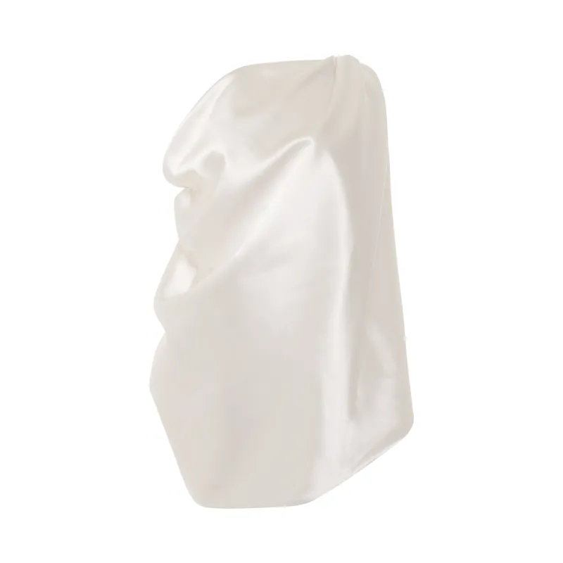 Cowl Drape Neckline Satin Long Cape Dress in White sold by MARAIS