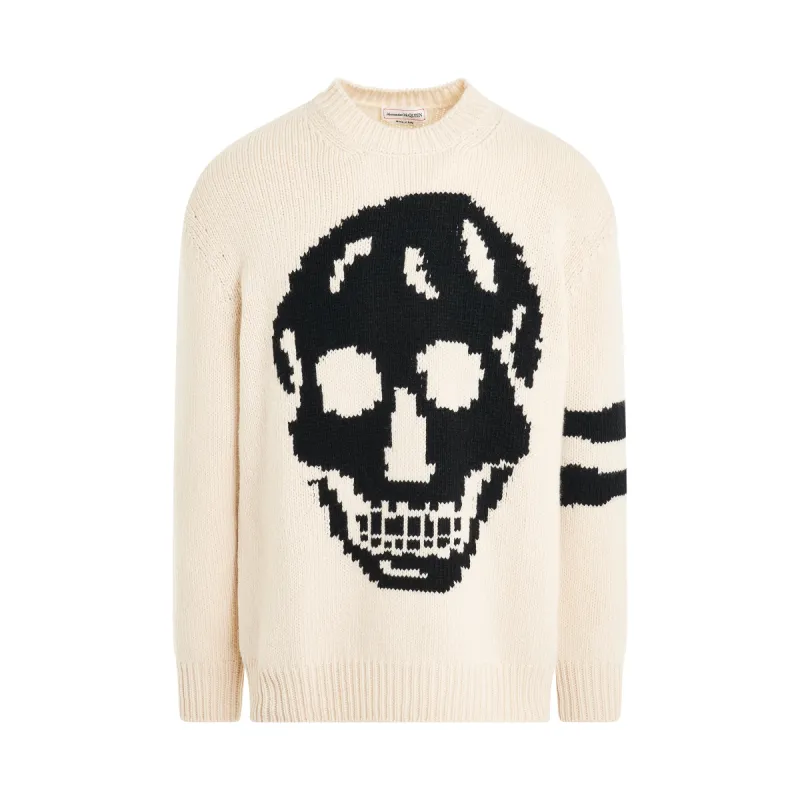 Skull Intarsia Knit Sweater in Cream/Black sold by MARAIS