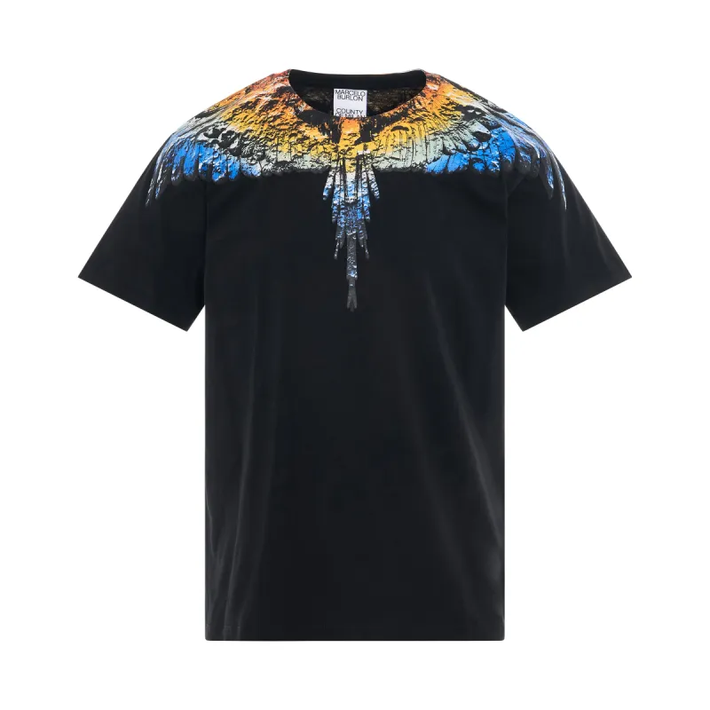 Lunar Wings Regular T-Shirt in Black/Light Blue sold by MARAIS