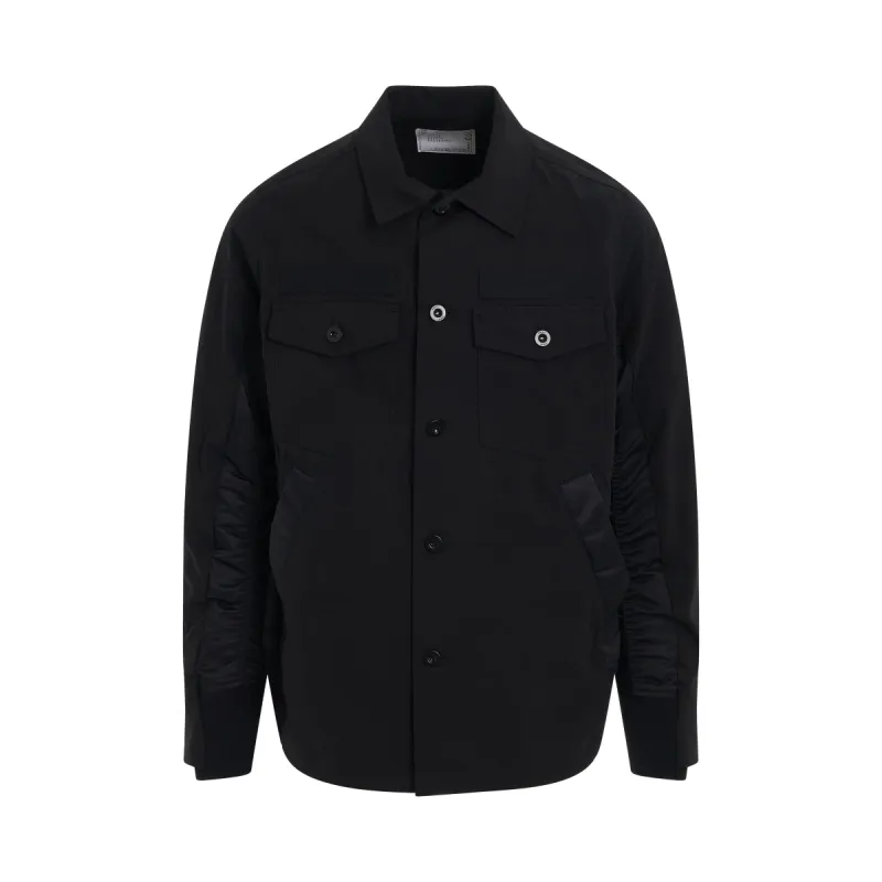 Cotton Oxford x Nylon Twill Shirt in Black sold by MARAIS