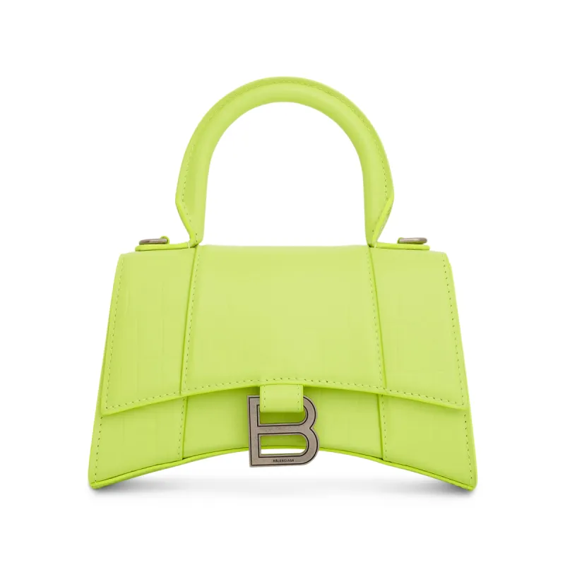 Hourglass XS Croco Embossed Bag in Fluo Yellow sold by MARAIS
