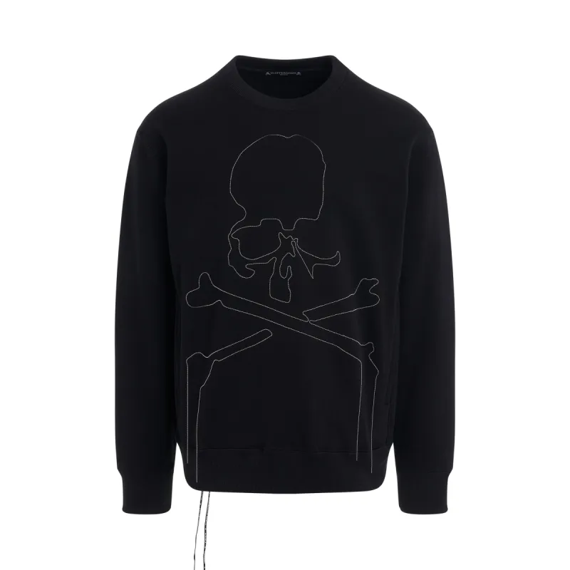 Chain Embroidered Skull Sweatshirt in Black sold by MARAIS
