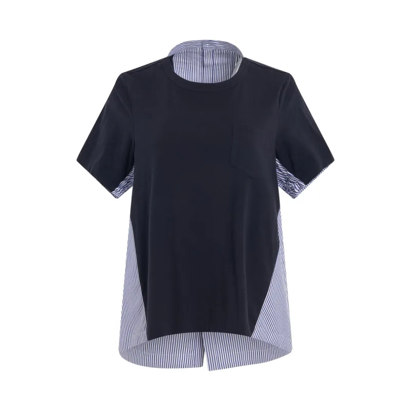 Panelled Cotton T-Shirt in Navy/Stripe sold by MARAIS