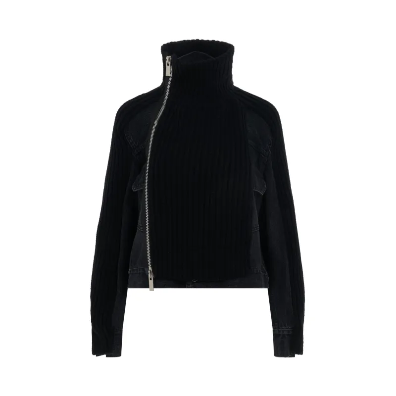 Denim x Knit Blouson in Black sold by MARAIS