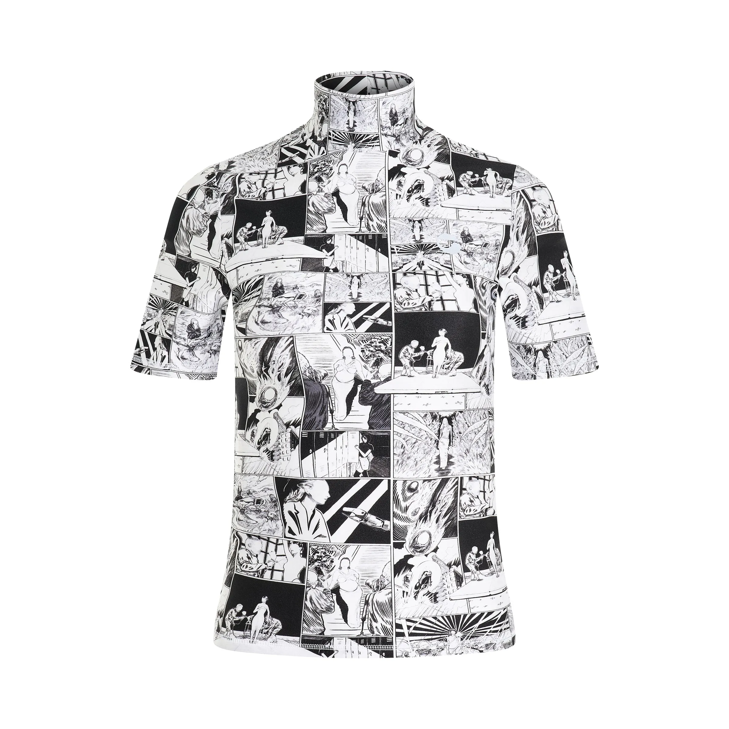 High Neck Fitted Top in Black/White sold by MARAIS