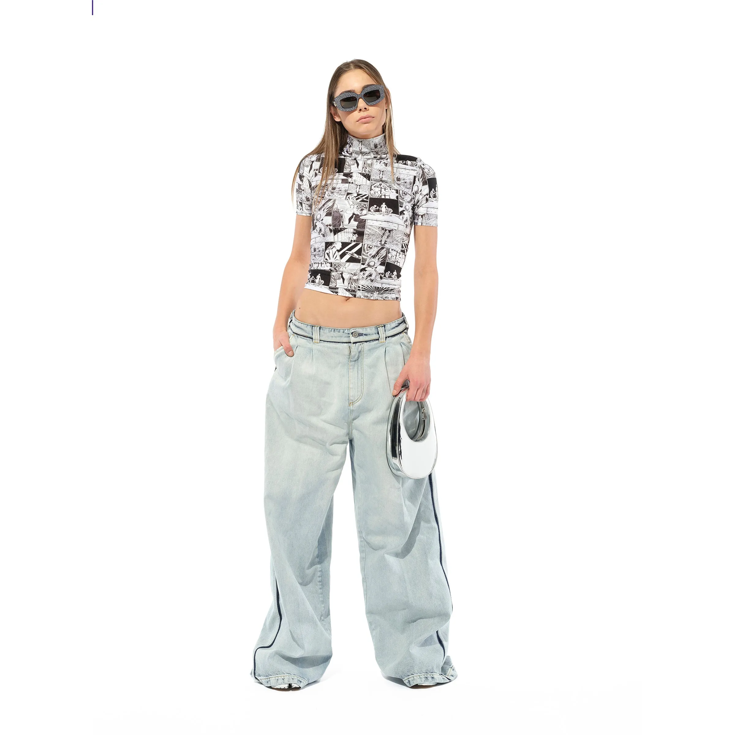 High Neck Fitted Top in Black/White sold by MARAIS product image thumbnail 2