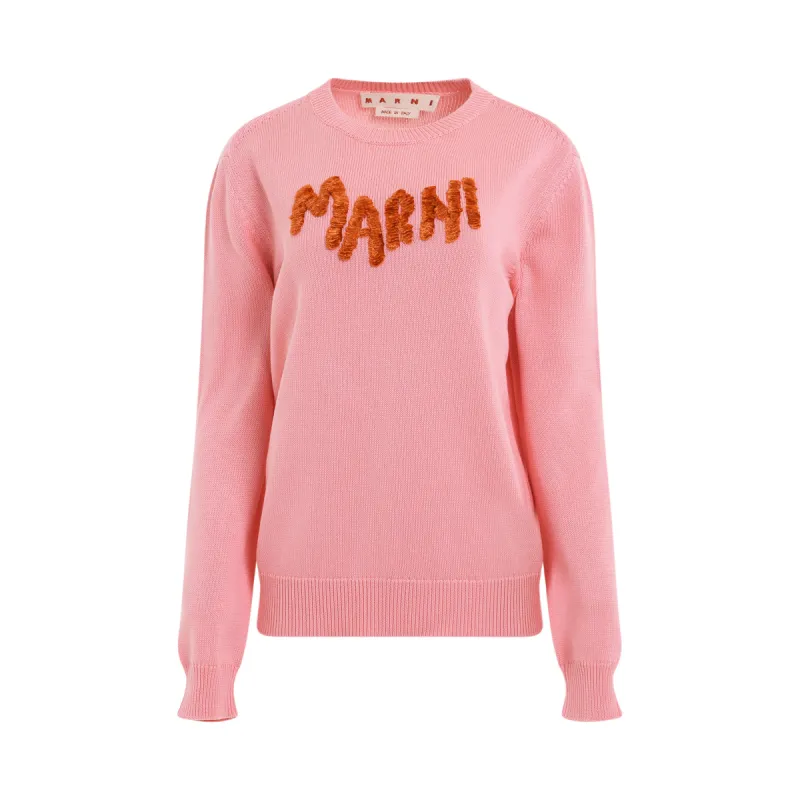 Embroidered Contrast Logo Sweater in Peony sold by MARAIS