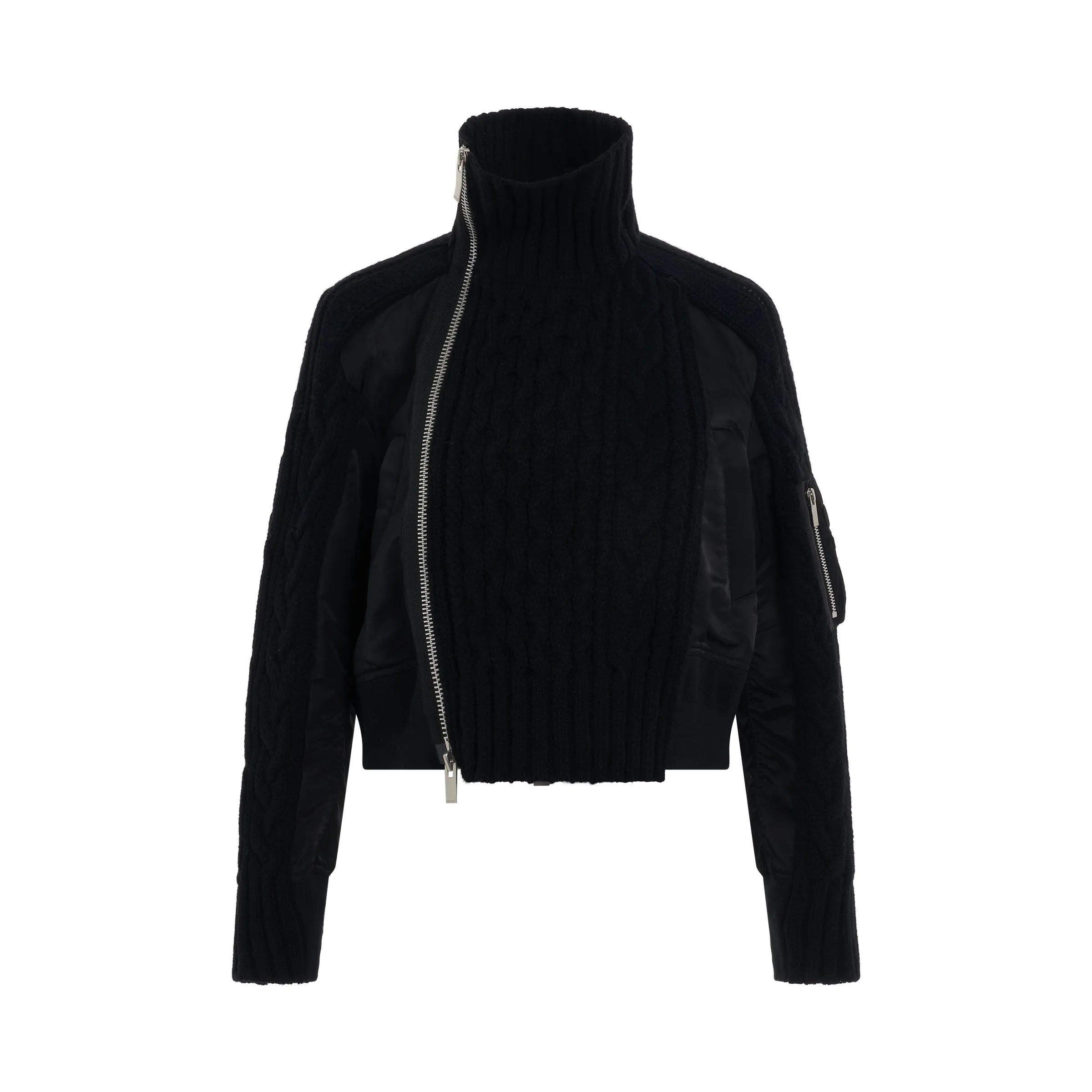 Nylon Twill x Knit Blouson in Black sold by MARAIS