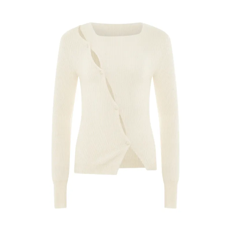 Pau Asymmetric Cardigan in Light Beige sold by MARAIS