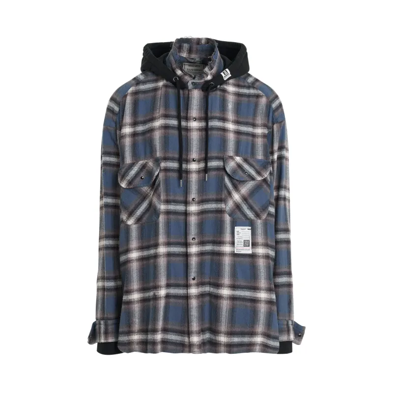 Sweat Hoodie Check Long Sleeve Shirt in Blue sold by MARAIS