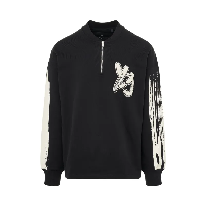 Logo Print Half Zip Sweatshirt in Black/Cream White sold by MARAIS