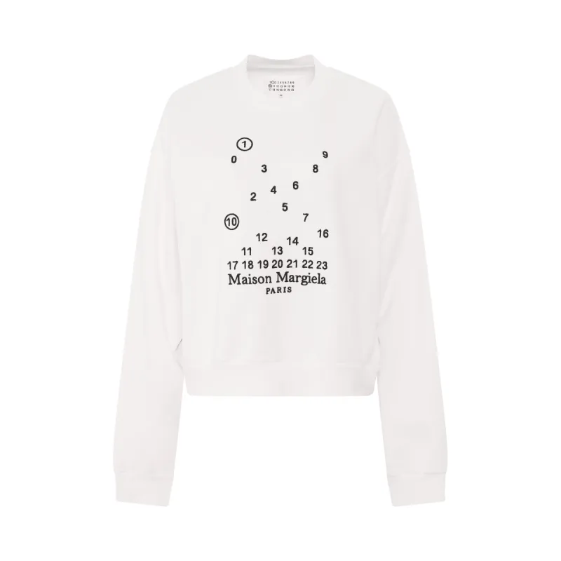 Scattered Numeric Logo Sweatshirt in White sold by MARAIS
