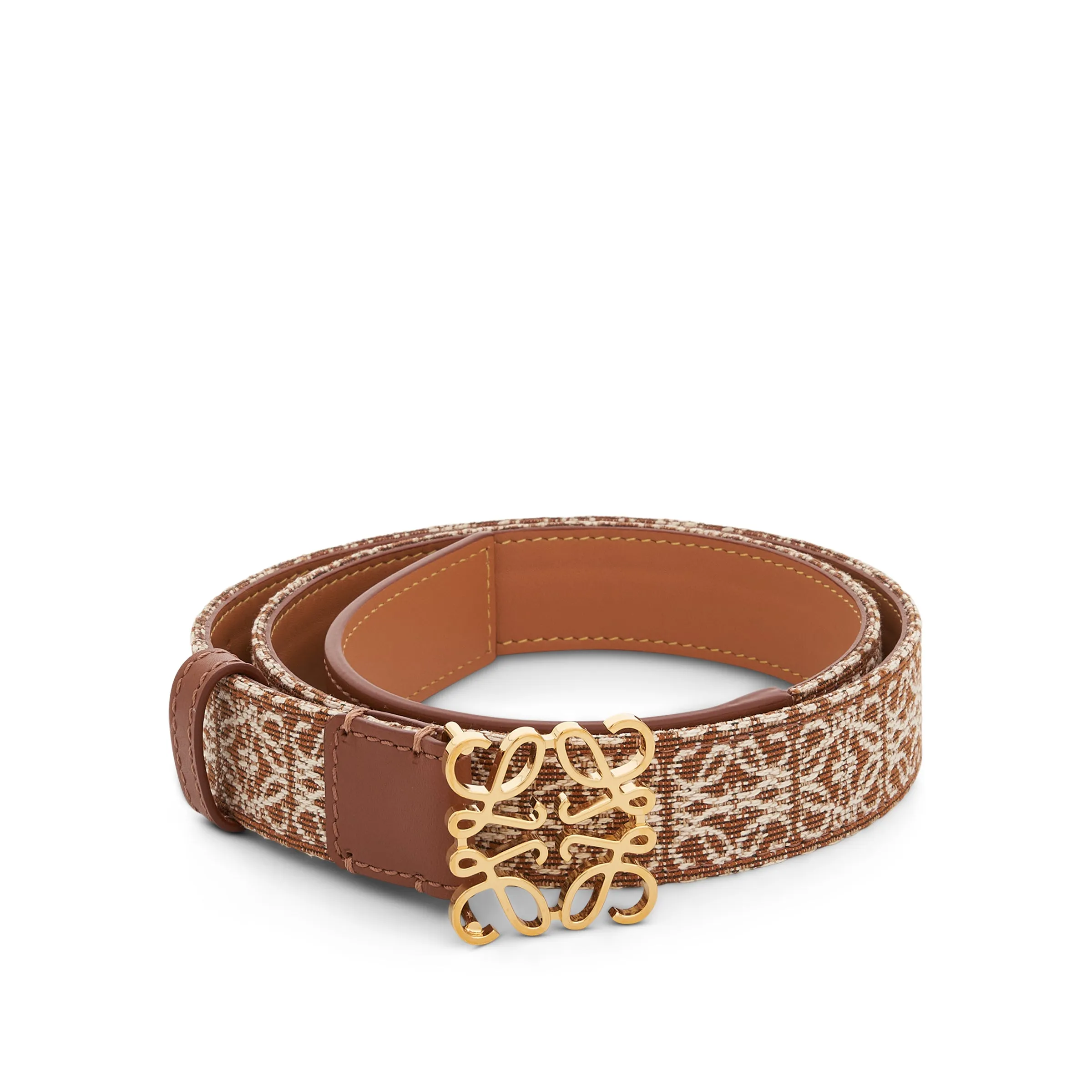 Anagram Jacquard and Calfskin Belt in Tan sold by MARAIS