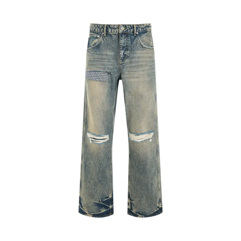 R3D Destroyer Baggy Denim Jeans in Blue Cream sold by MARAIS