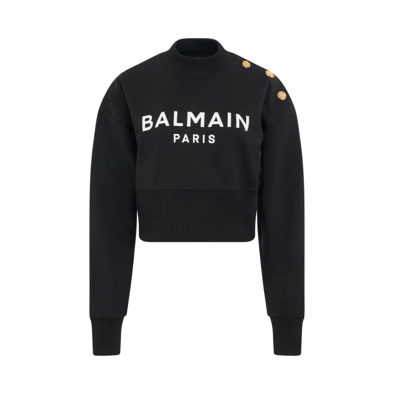 Logo Print Short Sweatshirt in Black/White sold by MARAIS