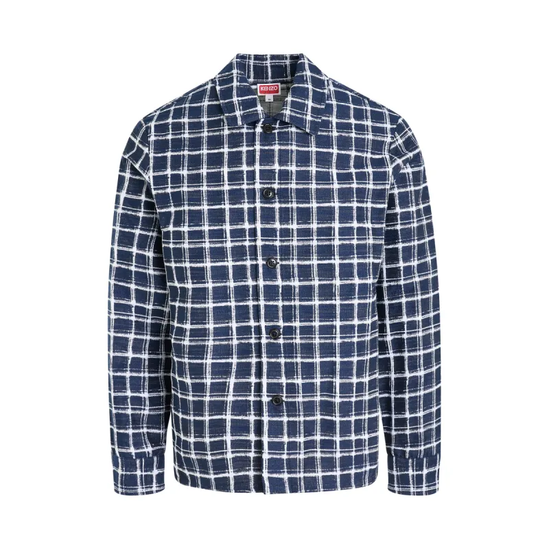 Kenzo Check Jacquard Overshirt in Midnight Blue sold by MARAIS