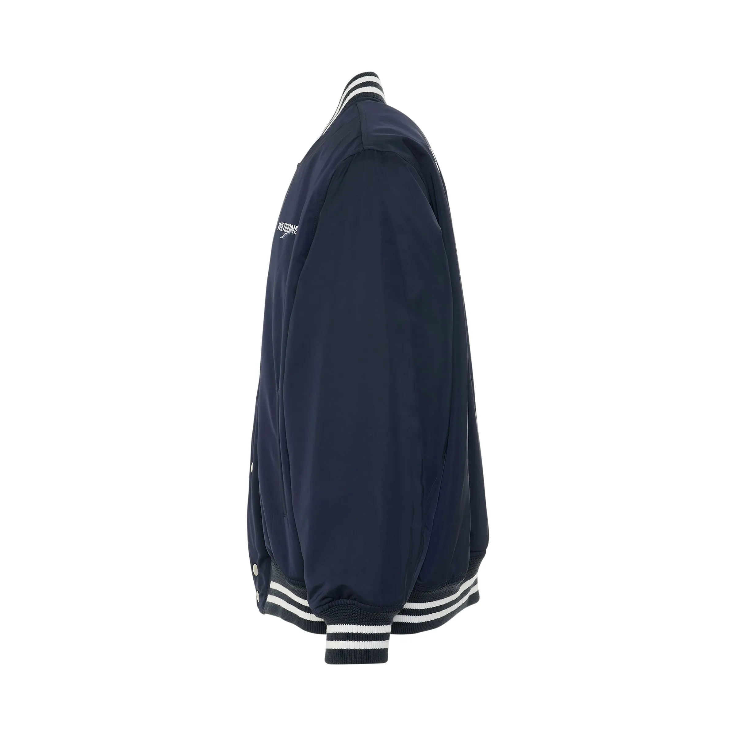 Oversized WD Logo Print Satin Bomber Jacket in Navy sold by MARAIS product image thumbnail 3
