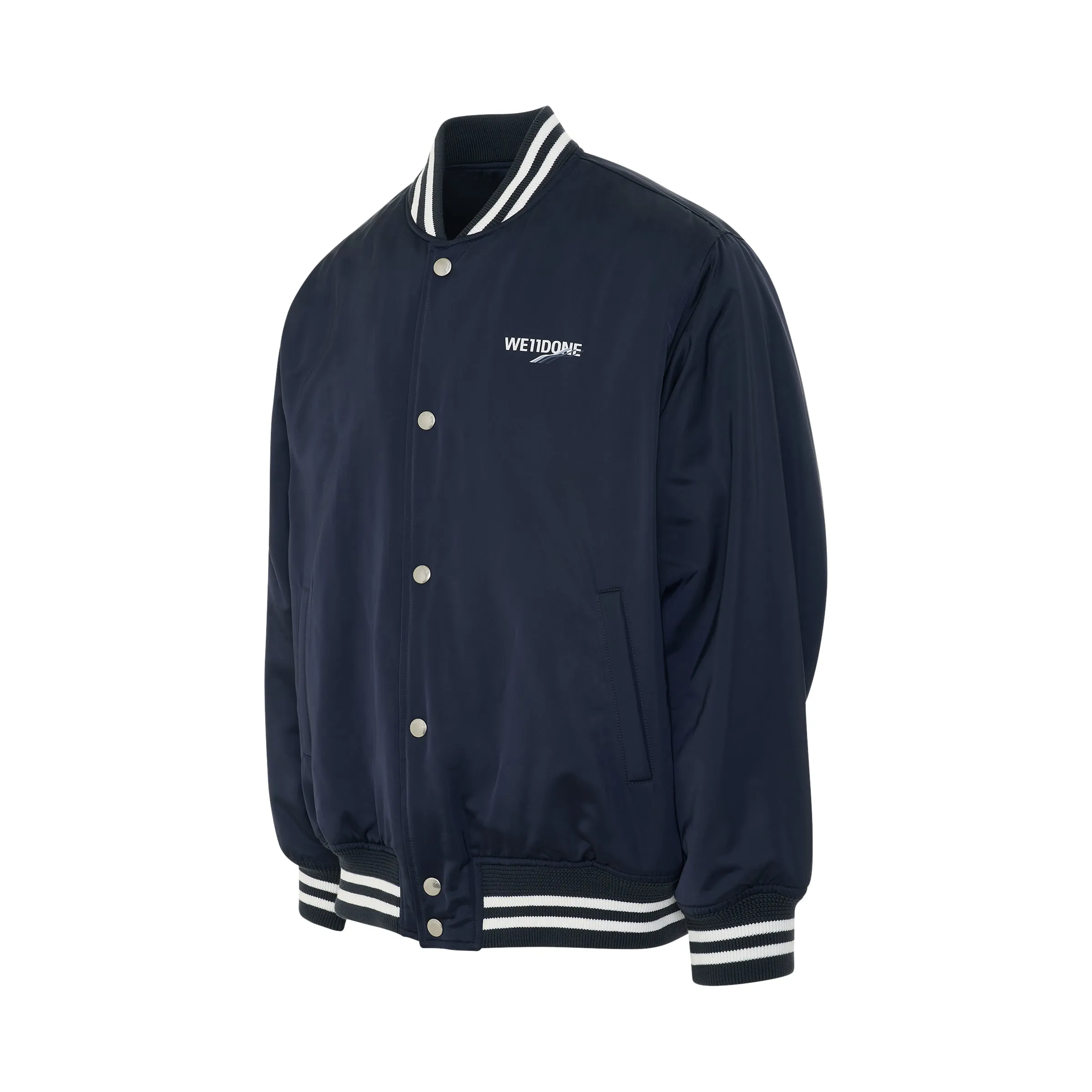 Oversized WD Logo Print Satin Bomber Jacket in Navy sold by MARAIS product image thumbnail 2