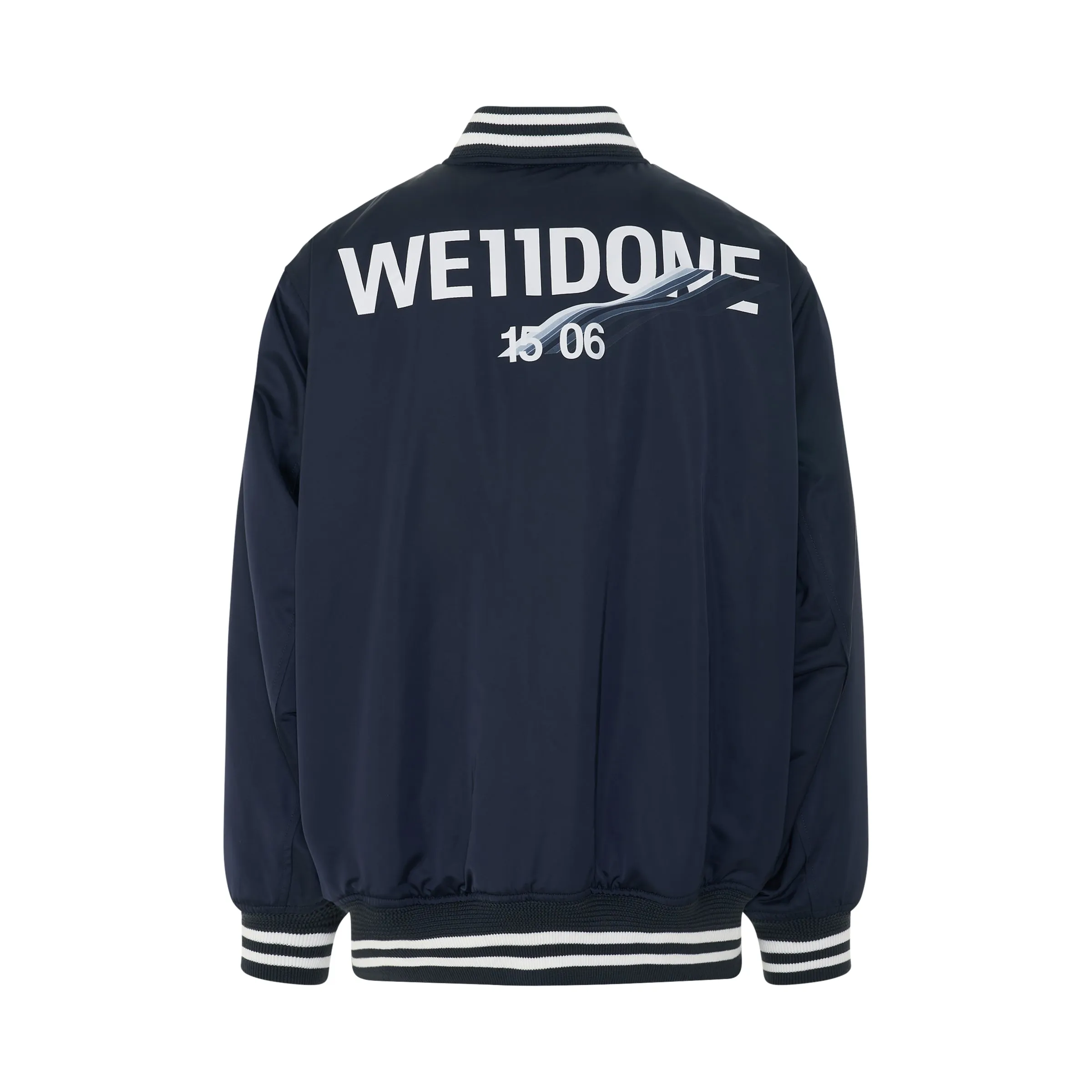 Oversized WD Logo Print Satin Bomber Jacket in Navy sold by MARAIS product image thumbnail 4