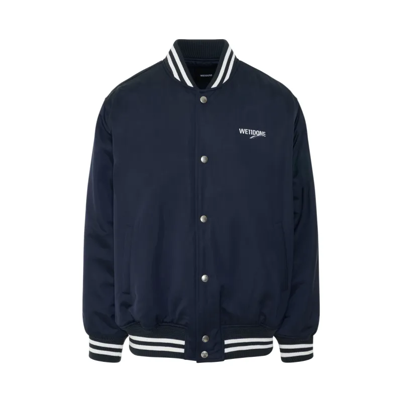 Oversized WD Logo Print Satin Bomber Jacket in Navy sold by MARAIS
